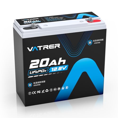 VATRER POWER バトラー LiFePO4 12.8V 20Ah リン酸鉄リチウムイオンバッテリー 低温保護機能付き 4000+サイクル寿命 内蔵20A BMS ディープサイクルバッテリー おもちゃ自動車/小型UPS/電動リール/魚探知機/太陽エネルギーに最適 PSE認証済み 防災グッズ